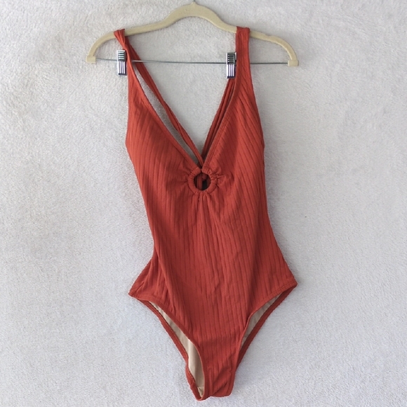 Kona Sol Womens Orange Rust V Neck One Piece Swim Suit Size‎ M - Picture 1 of 6